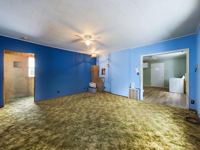 unfurnished bedroom featuring carpet floors and ceiling fan