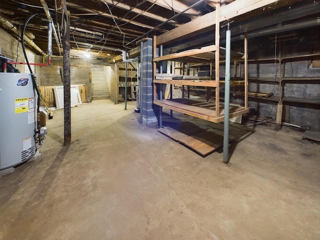 basement featuring gas water heater