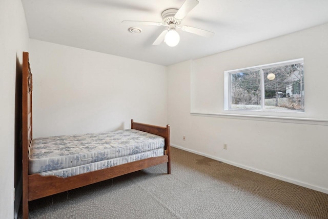 bedroom featuring carpet floors and ceiling fan