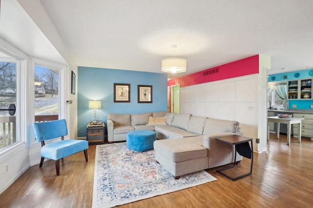 living room featuring a healthy amount of sunlight and hardwood / wood-style floors