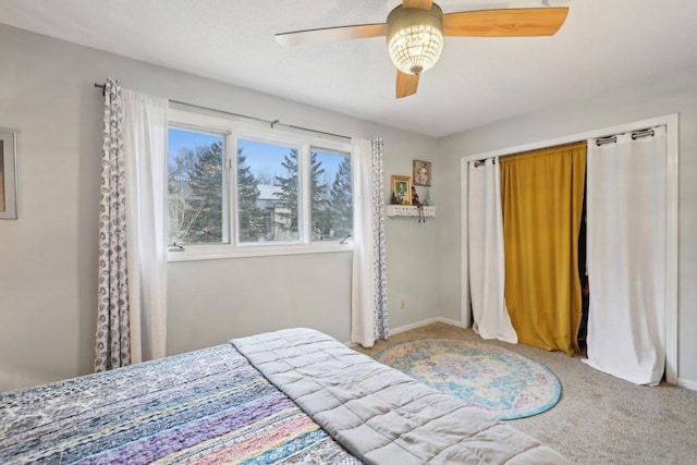 bedroom with carpet floors and ceiling fan