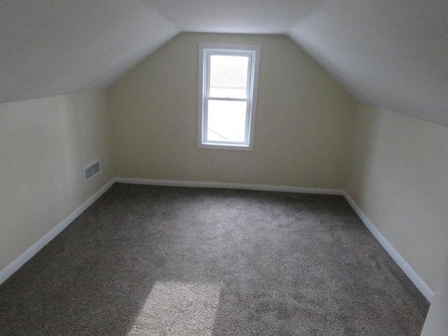 bonus room featuring vaulted ceiling and carpet