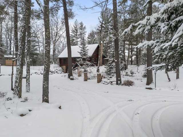 view of yard layered in snow