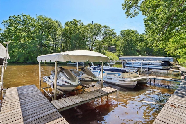 view of dock with a water view