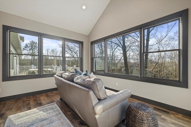 sunroom with lofted ceiling