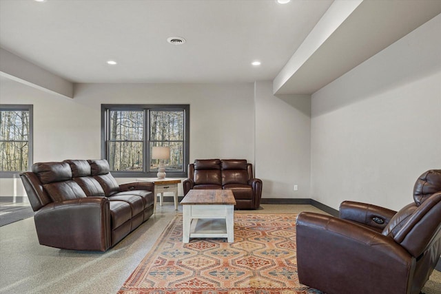 living room with light carpet