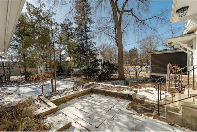 view of snow covered patio