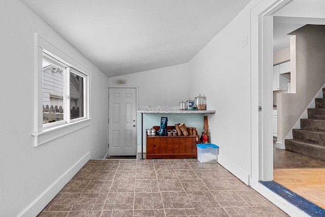 entryway with lofted ceiling