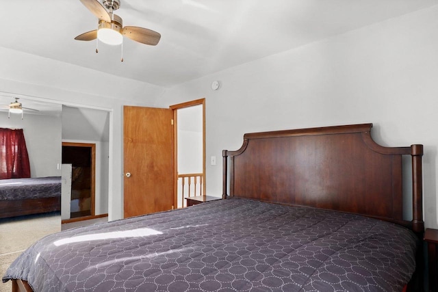 unfurnished bedroom featuring carpet floors and ceiling fan