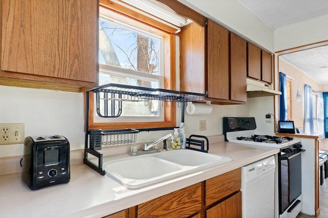 kitchen with dishwasher, sink, and gas range oven