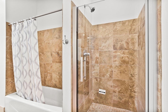 bathroom featuring shower / bath combo with shower curtain