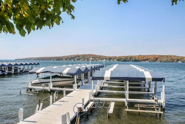 dock area featuring a water view