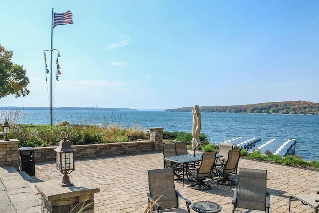 view of patio / terrace with a water view