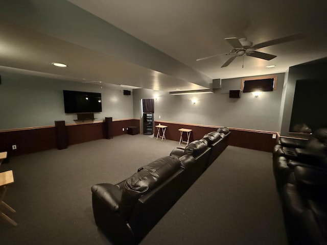 cinema with ceiling fan and carpet