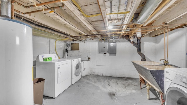 laundry area featuring sink, electric panel, and independent washer and dryer