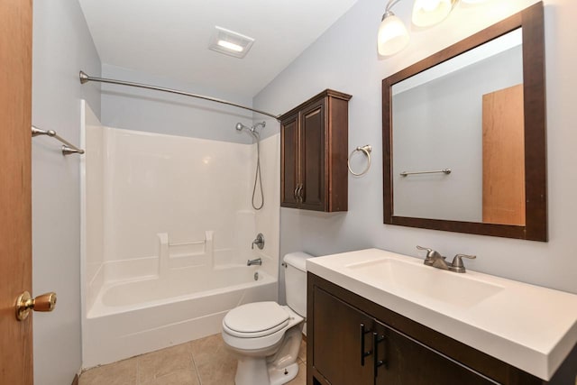 full bathroom with tile patterned flooring, toilet, vanity, and shower / bathing tub combination