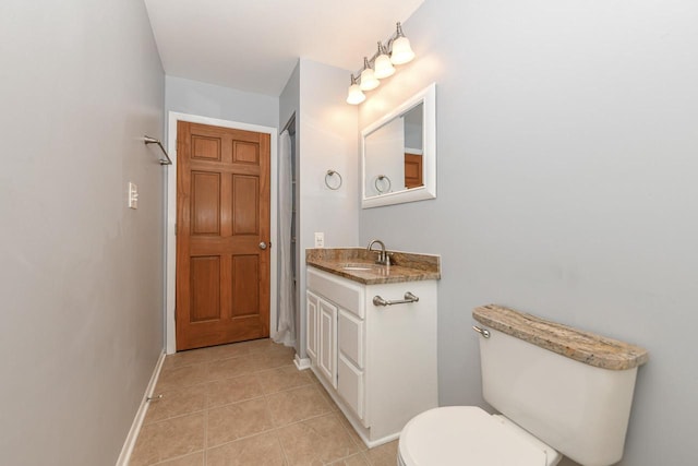 bathroom with vanity, tile patterned flooring, and toilet