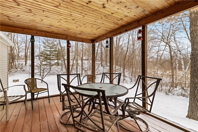 sunroom / solarium with plenty of natural light and wood ceiling