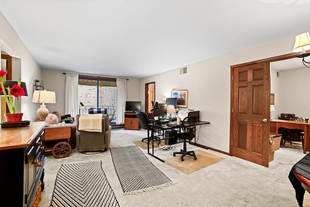 view of carpeted home office