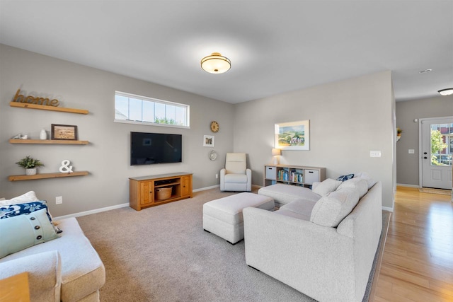 living room with light hardwood / wood-style flooring