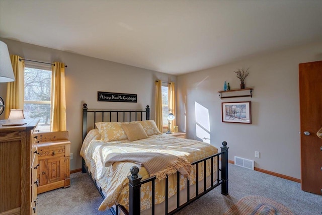 bedroom with multiple windows and carpet flooring