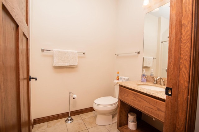 bathroom with vanity, tile patterned floors, and toilet