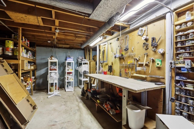 basement featuring a workshop area