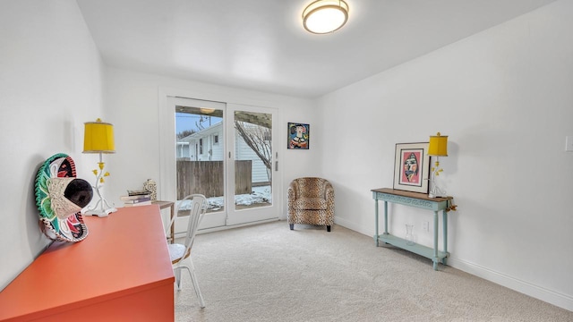 view of carpeted home office