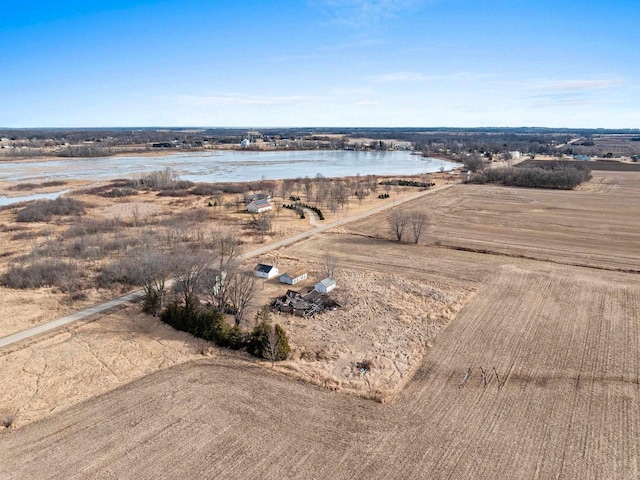 bird's eye view with a water view and a rural view