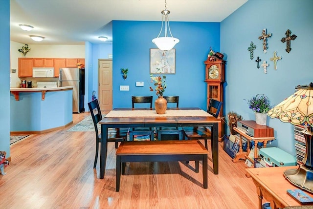 dining space with light hardwood / wood-style flooring