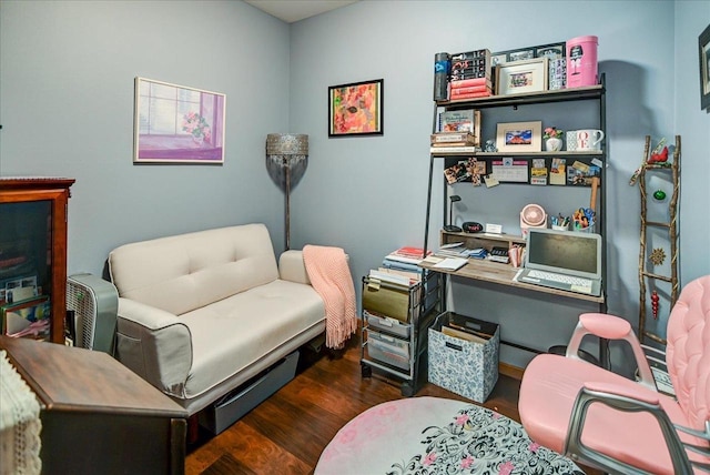 home office featuring dark hardwood / wood-style flooring