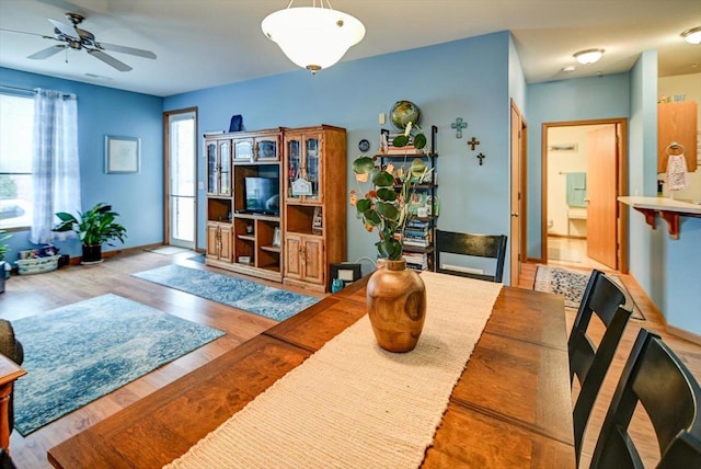 interior space featuring ceiling fan and light hardwood / wood-style floors