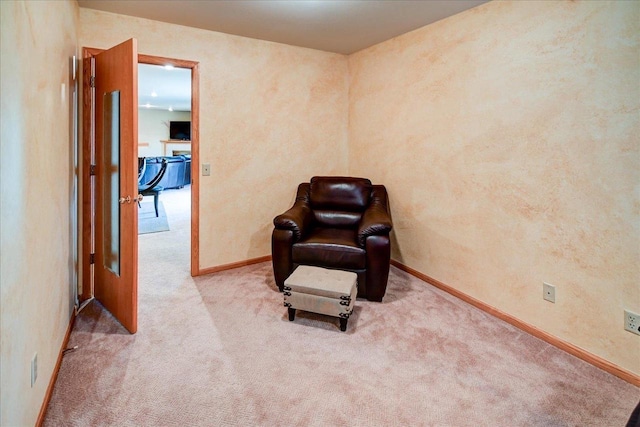 living area featuring light colored carpet