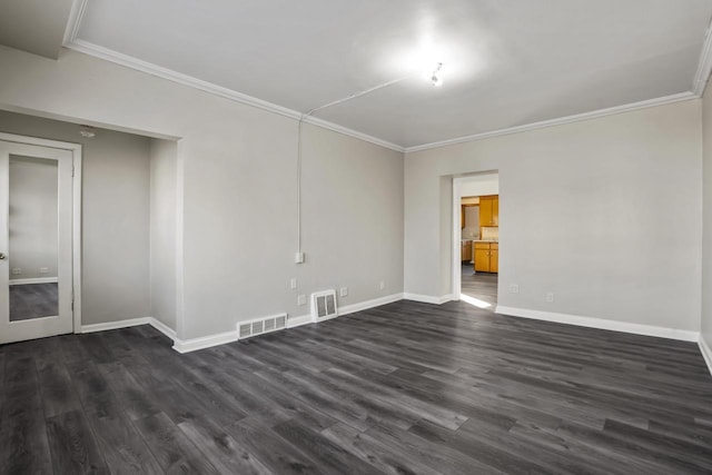 unfurnished room with ornamental molding and dark hardwood / wood-style floors