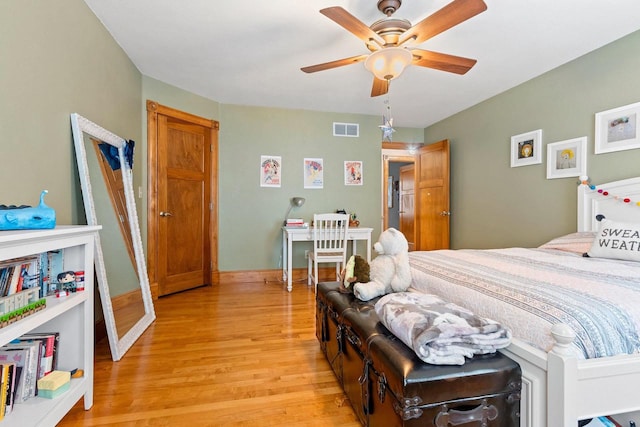 2532 Huntington Way, Suamico, WI 54173 - bedroom with light wood-style flooring, visible vents, a ceiling fan, and baseboards