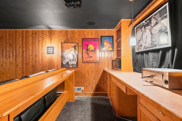 2532 Huntington Way, Suamico, WI 54173 - bar featuring carpet floors, visible vents, and wooden walls