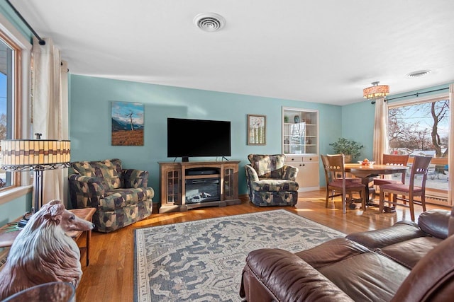 living room with light wood-type flooring