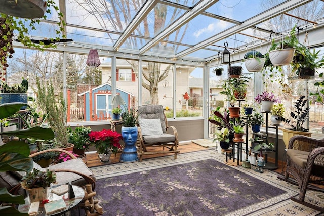 sunroom with a skylight