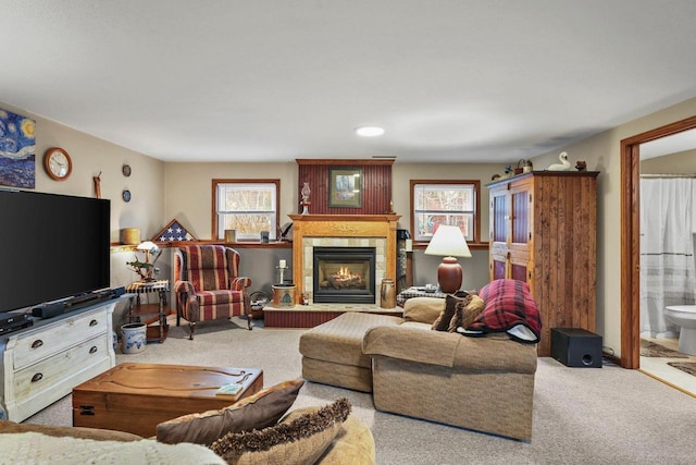 living room with light colored carpet and plenty of natural light