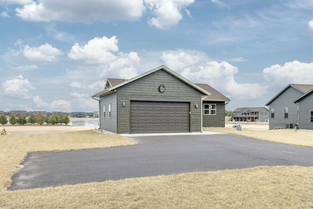 garage featuring a water view