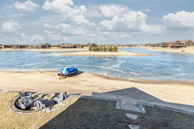 view of water feature featuring a beach view