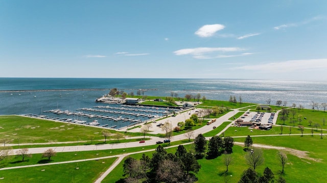 drone / aerial view featuring a water view