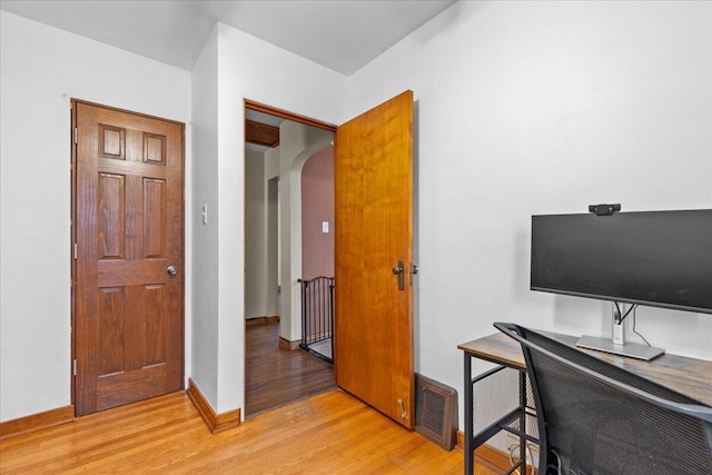 office area featuring light hardwood / wood-style flooring