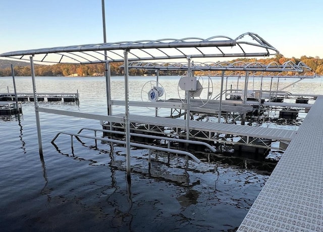 view of dock with a water view