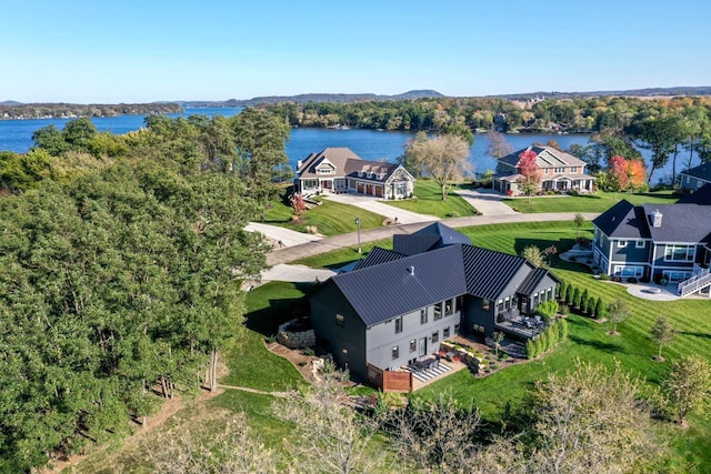 aerial view with a water view