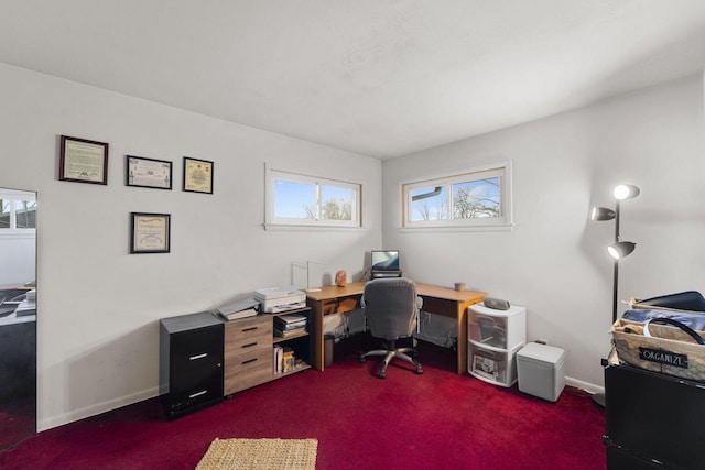 office space featuring dark colored carpet