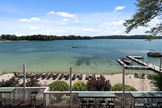 view of water feature with a dock