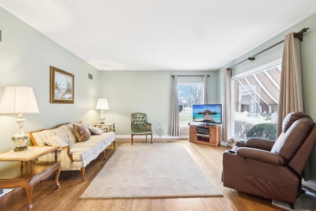 living room with light wood-type flooring