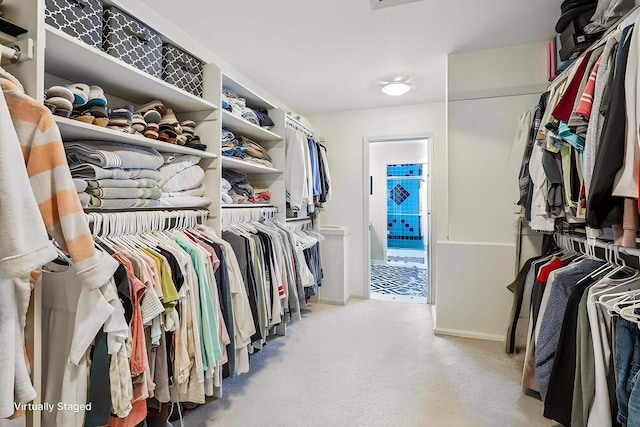 spacious closet with light carpet