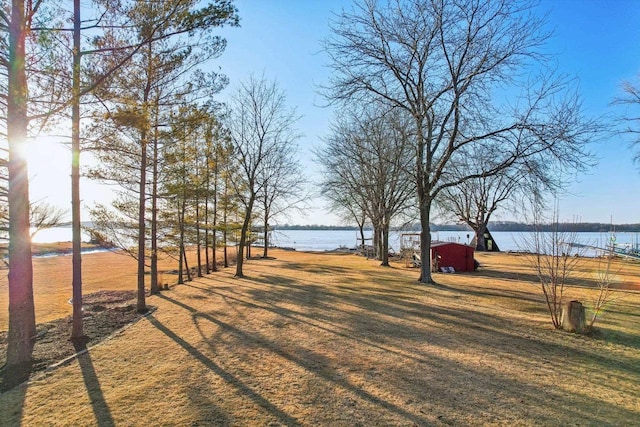 view of yard with a water view